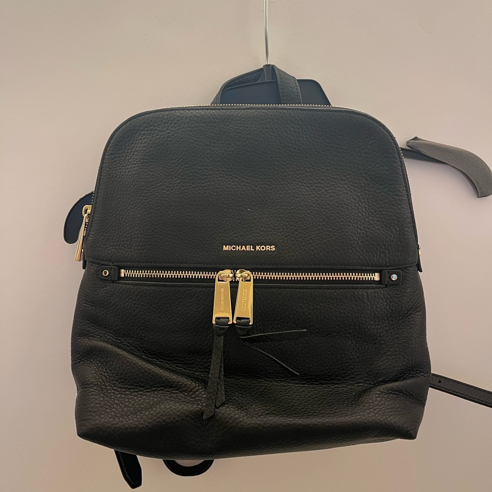 Michael Kors Black Backpack with Gold Zippers
